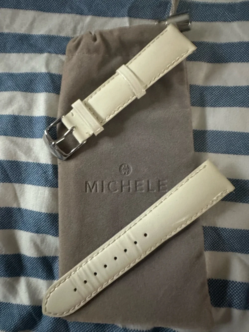 Michele Cream Leather Watch Strap with Polished Silver Buckle